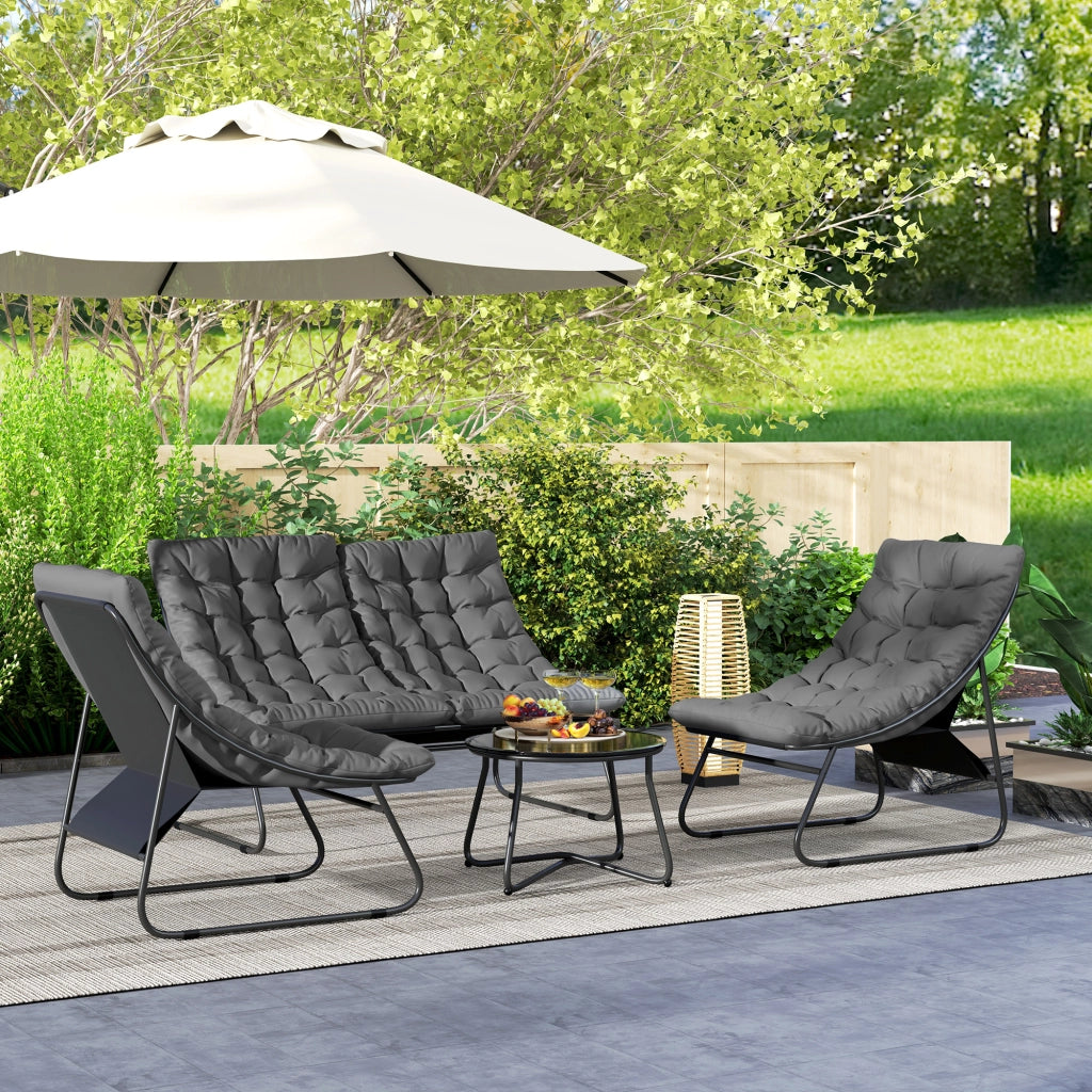 Set Mobili da Giardino 4 Posti in Acciaio con Divano 2 Sedie e Tavolino Grigio per Terrazzo e Balcone Robusto e Resistente