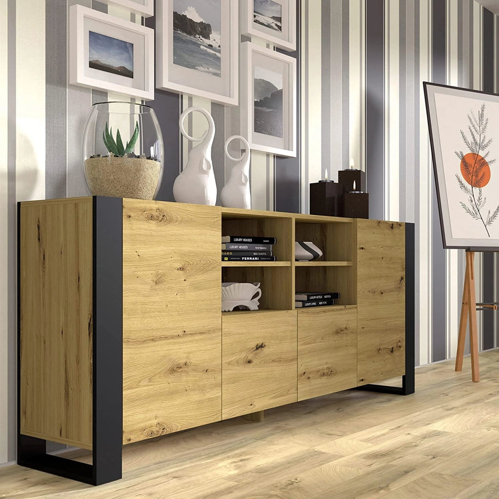 MOBILE COMO' SOGGIORNO MONDI 188x84x40cm ROVERE NERO OPACO