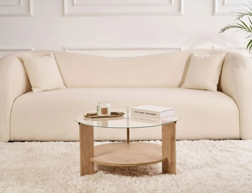 Canevino, Tavolino da Salotto Forma Rotondo, 75x75x40h cm Marrone Rovere