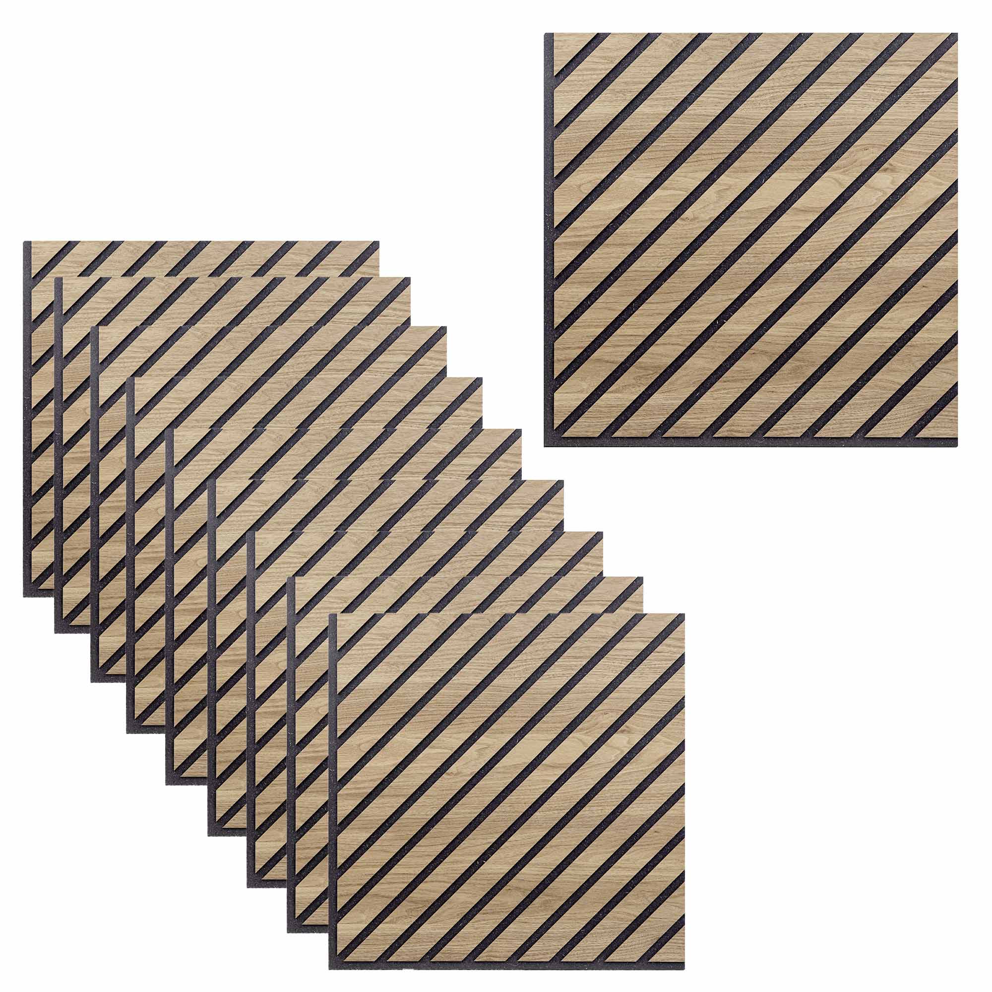 Set 10 Pannelli Decorativi Fonoassorbenti 58x58 cm in MDF Decoro C Obliquo Rovere Aurora