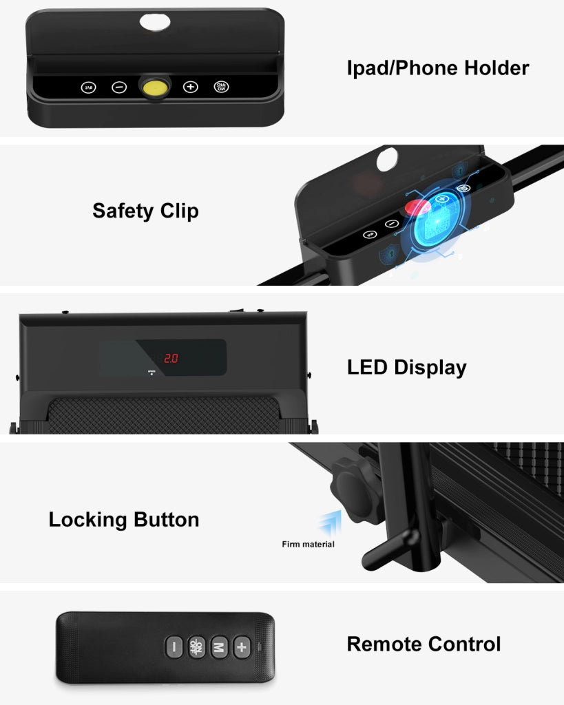 2 in 1 Tapis Roulant Elettrico Pieghevole - RATTANTREE - Con Display a LED, Supporto per Tablet, Ampia Area di Corsa, Carico massimo di 120 kg, Nero