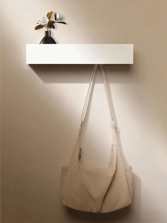Supporto per cappotti con piatto - 5 ganci - Compatto e robusto - Resistente agli urti - Bianco - Dimensioni 43,5 × 8 × 7,7 cm - Raccordo per guardaroba