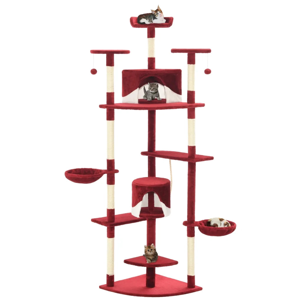 Albero per Gatti e Tiragraffi in Sisal 203 cm Rosso e Bianco CFW5208293