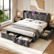 Letto contenitore matrimoniale 140x200 cm con 4 cassetti; USB e prese; grigio