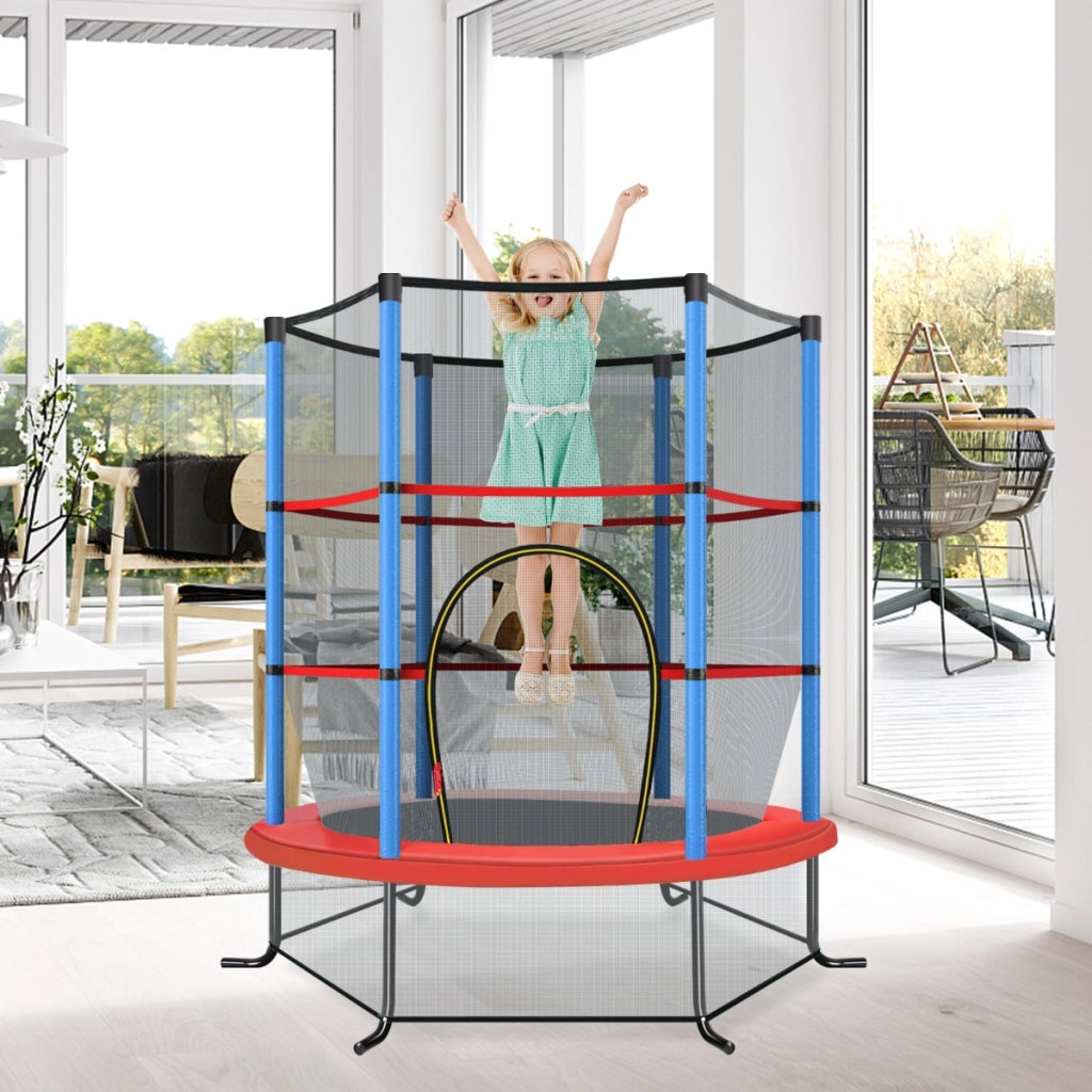 Tappeto elastico per bambini con rete di sicurezza in acciaio resistente, Tappeto elastico con struttura Blu