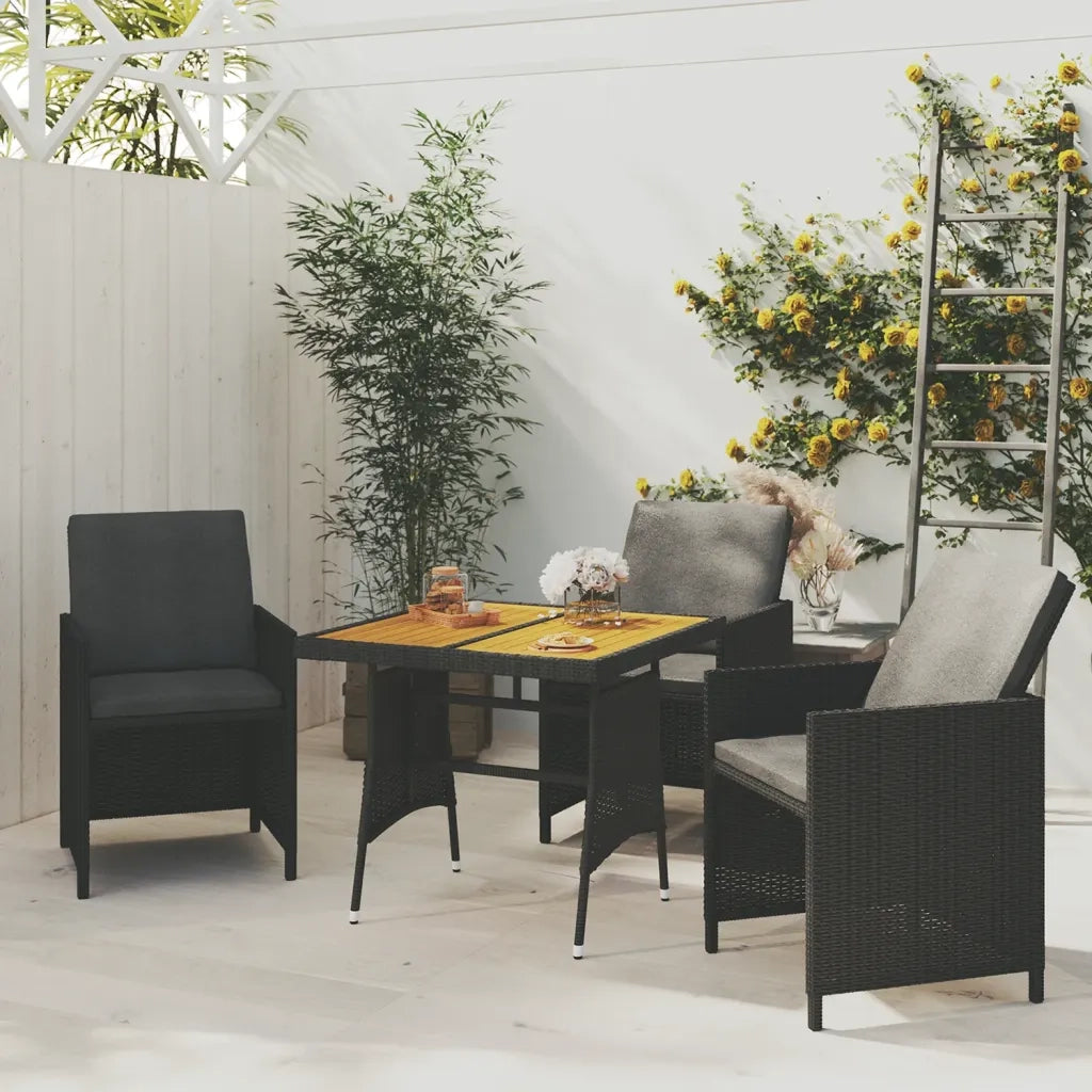 Tavolo Giardino | Tavolino da esterno Nero 70x70x72 cm Polyrattan e Massello d'Acacia
