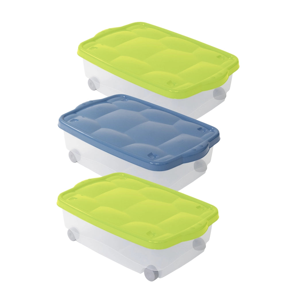 SET 3 BOX 24 LT CONTENITORE CON COPERCHIO E RUOTE 60X40X18,5 CM GAIA