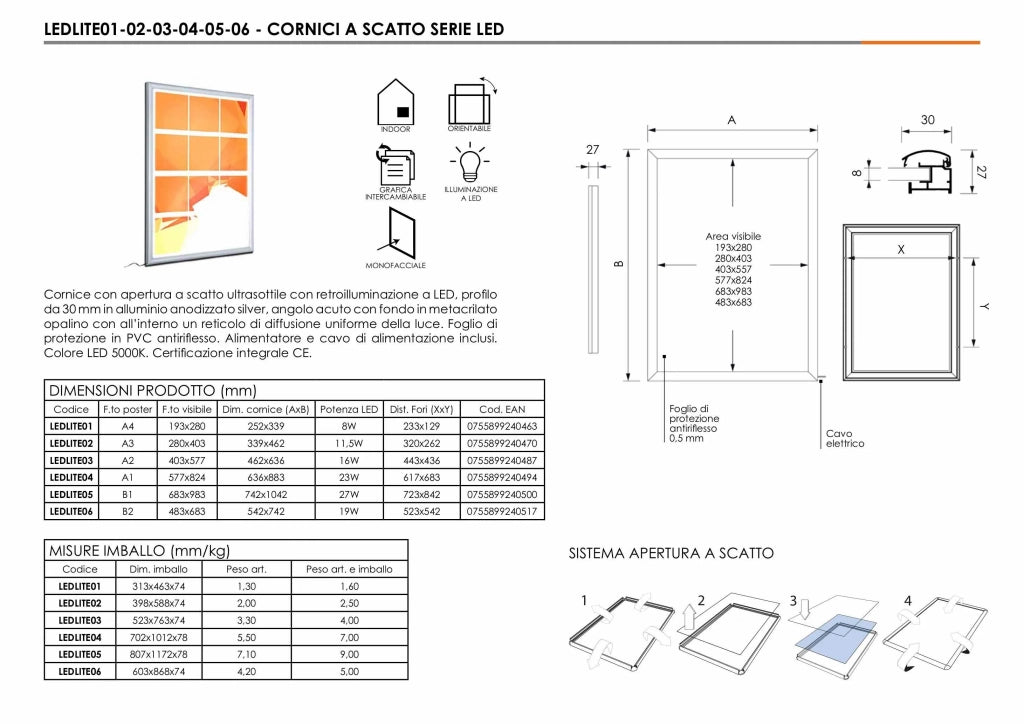 Cornice a scatto Retroilluminata LED 42 x 59