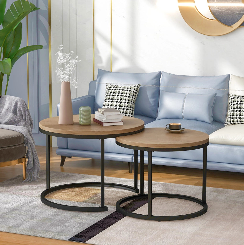 Set di tavolini da caffè; design impilabile moderno; MDF; colore naturale