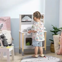 HOMCOM Cucina Giocattolo per Bambini con Altezza Regolabile, Suoni, Luci e Utensili, in MDF e PP, 60x30.5x93.2 cm