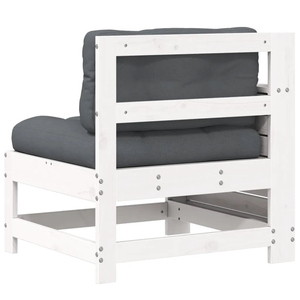 Divano Giardino Senza Braccioli con Cuscino-Sofa da Giardino-Divanetto da esterno Bianco Legno Pino 320492