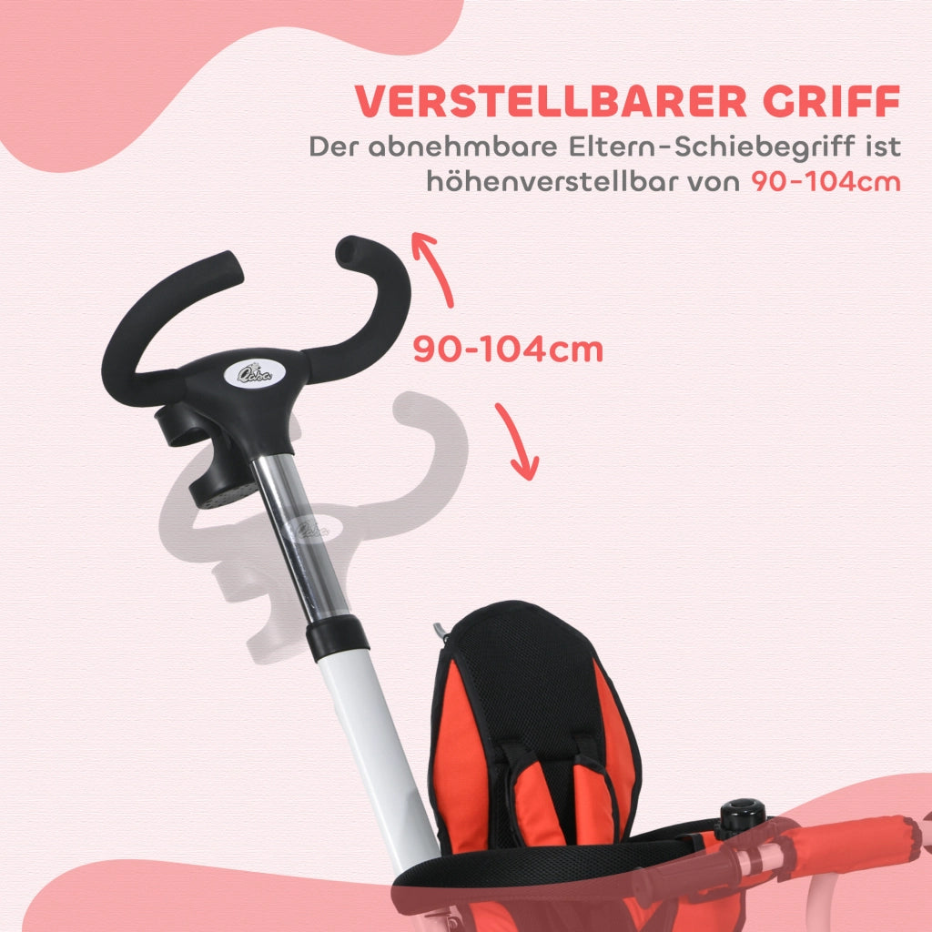 Triciclo Bambini 6 in 1 con Maniglia, Cestino, Cintura ¨C zephmum ¨C Rosso