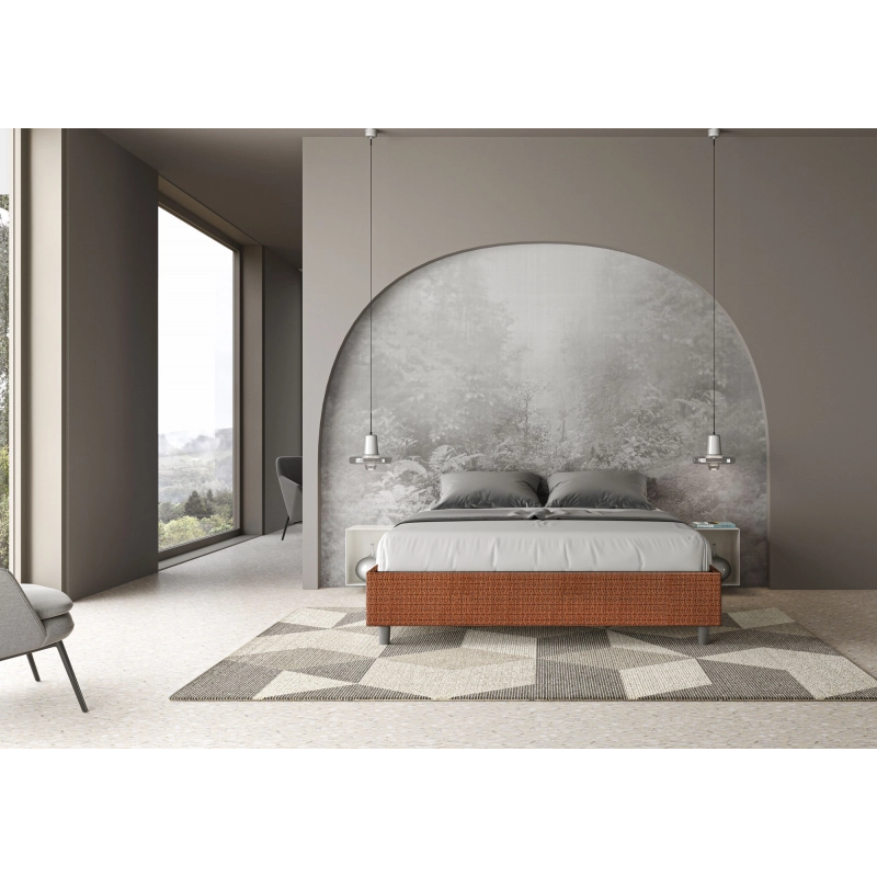 Letto Sommier imbottito Matrimoniale 160x210 cm tessuto Labirinto Azelia - Contenitore,Arancione