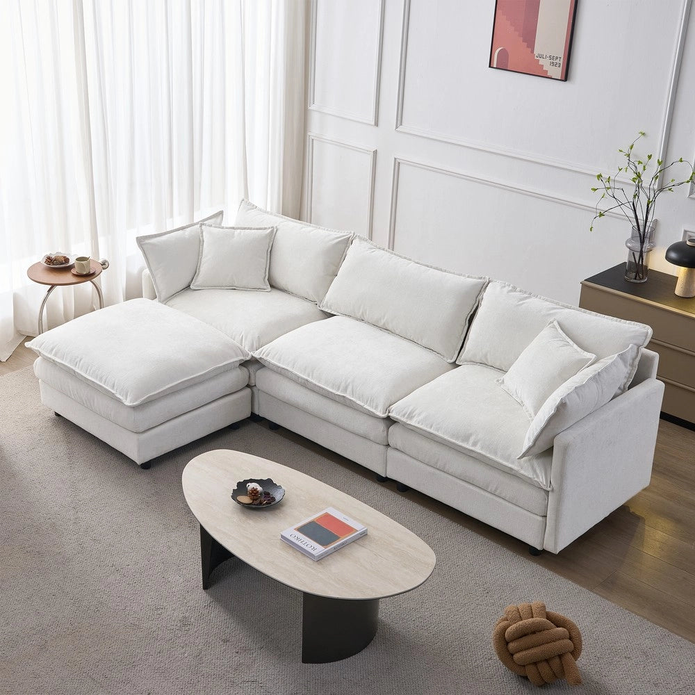 Divano Angolare Modulare 3 Posti con Chaise Longue e Poggiapiedi ¨C Xylo ¨C Tessuto Chenille