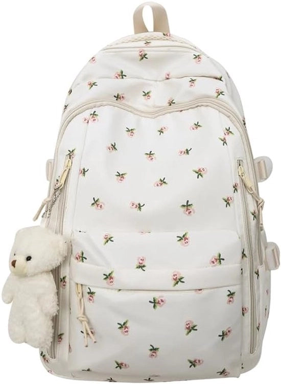 Borsa da scuola - Borsa per laptop - Borsa da scuola per bambina - Borsa da scuola femminile - Borsa da scuola con stampa di rose - Borsa leggera in nylon - Grande capacità di stoccaggio - Borsa da scuola per scuola e uscita