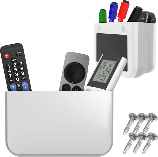 Supporto per telecomando magnetico - Ripiegabile - Montaggio a parete - Bianco - Supporto per matita - Utile per casa e ufficio - 2 pezzi