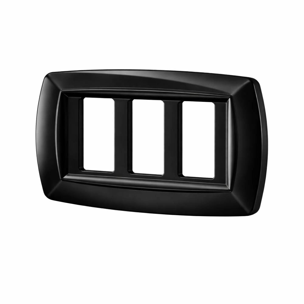 Placca elettrocanali tondò nera in tecnopolimero per installazione elettrica *** numero posti 3 posti, confezione 1
