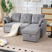 Divano angolare letto con vano contenitore in chenille grigio con chaise longue reversibile 85 × 206 × 130 cm