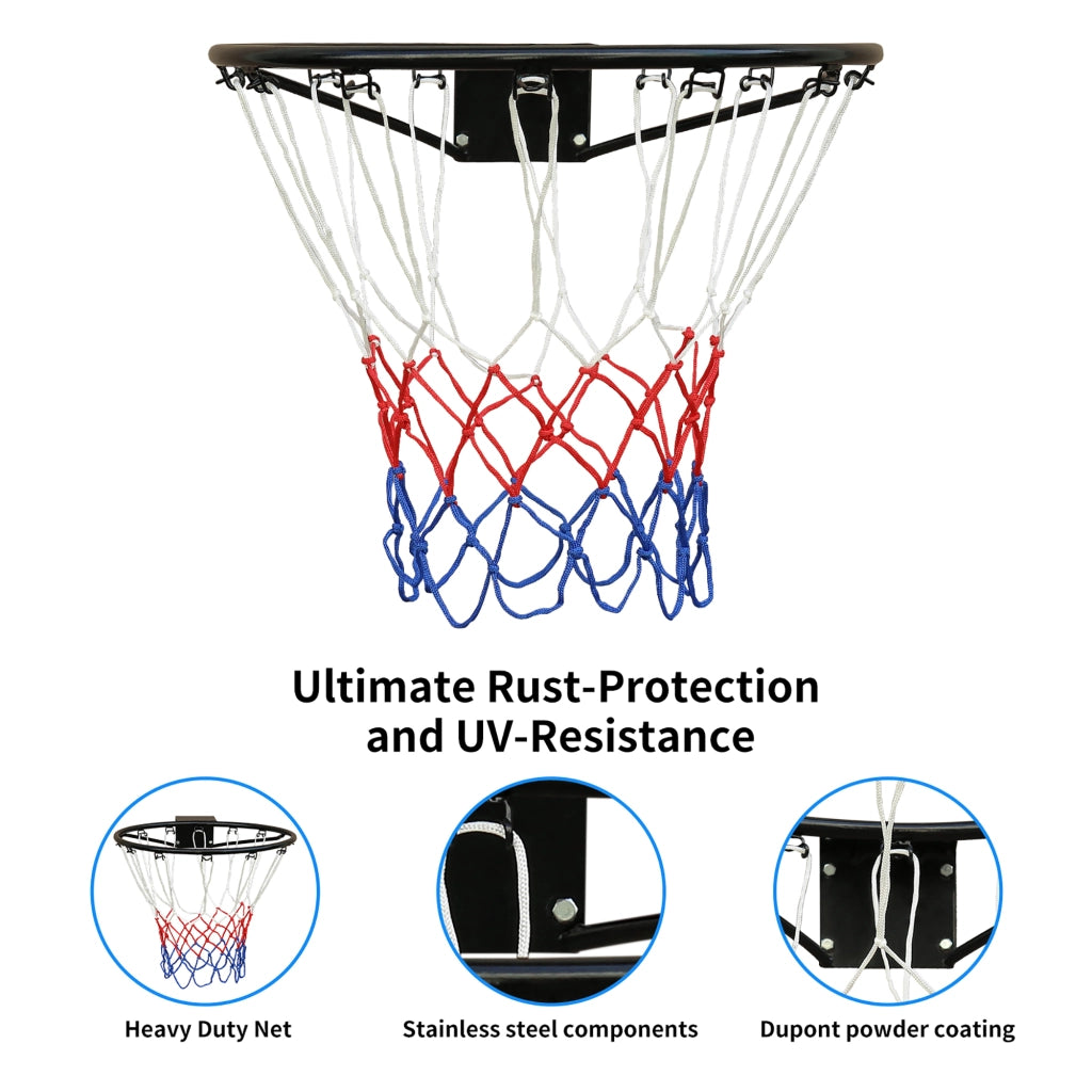 Area giochi canestro da basket con telaio in acciaio e rete in nylon da parete nero 45 cm e montaggio semplice