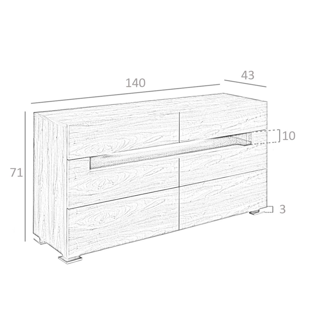 Credenza in noce e acciaio lucido con illuminazione interna