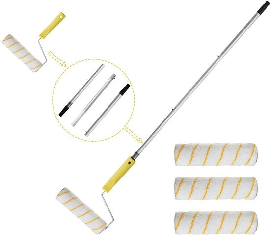 Rolla per pittura a telescopio con maniglia in alluminio leggero - 23 cm con 15 mm fibra corta acrilica - Ruota per pittura per parete