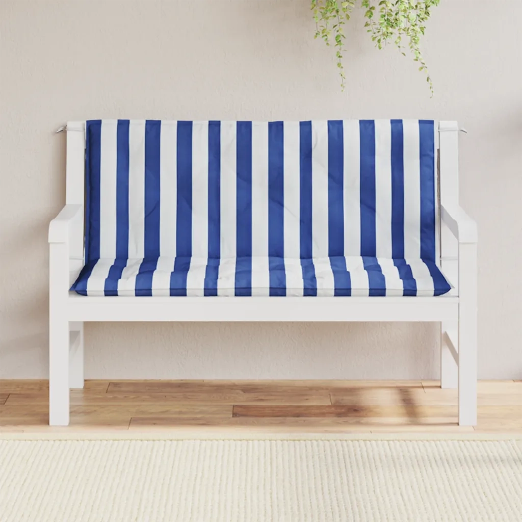 Cuscini Panca Giardino 2pz Righe Bianche Blu 120x50x7cm Tessuto 361690