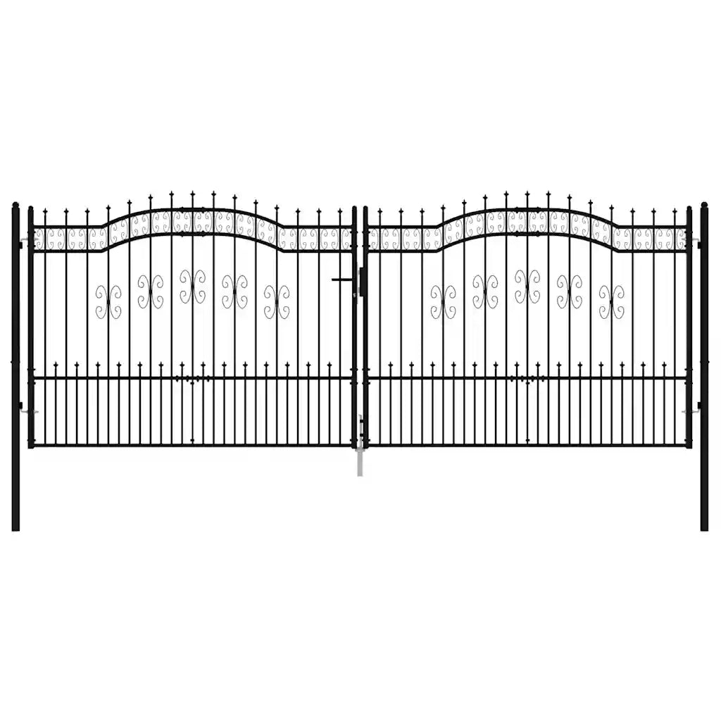 Cancello per recinzione Kampen con punta a lancia Nero 394,5x150 cm in acciaio 151102