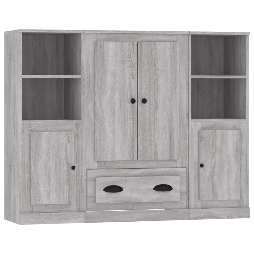vidaXL Credenze 3 pz Grigio Sonoma in Legno Multistrato
