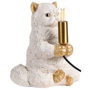 Lampada da tavolo in poliresina bianca a forma di gatto lampada da comodino a tema animale lampada da lettura per soggiorno e camera da letto
