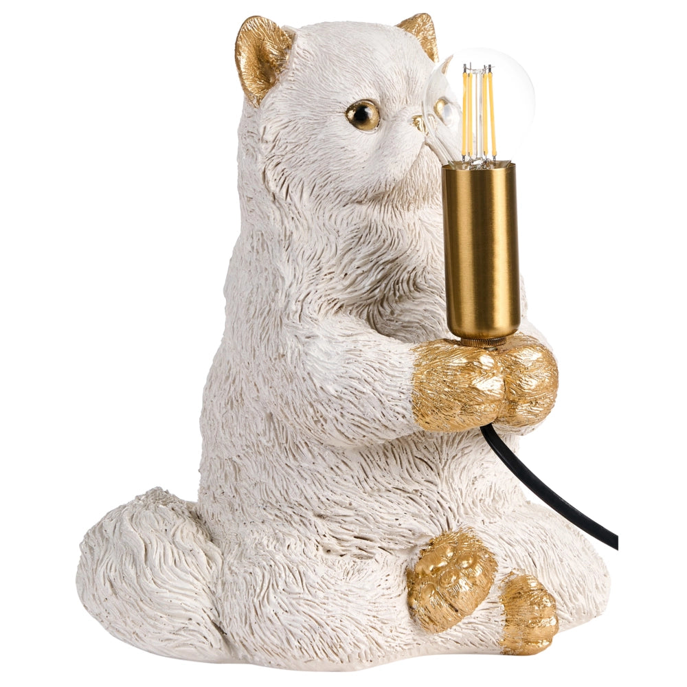 Lampada da tavolo in poliresina bianca a forma di gatto lampada da comodino a tema animale lampada da lettura per soggiorno e camera da letto