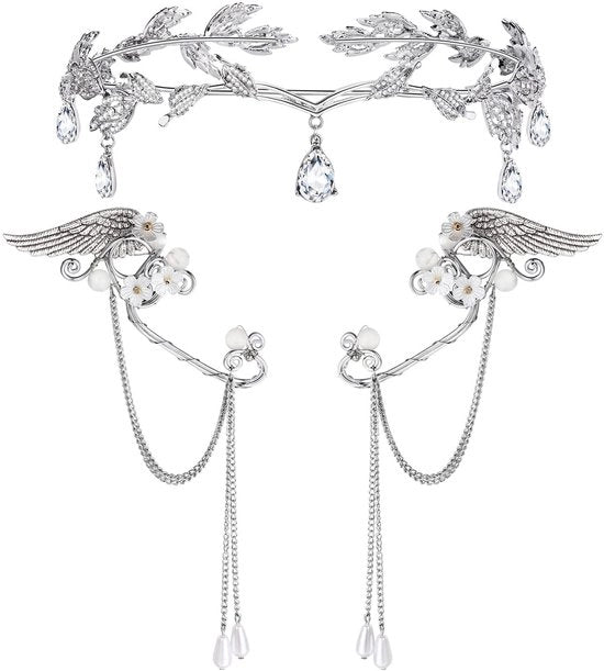 Orecchini da Donna Tiara Set - Orecchini con Pizzo e Strass - Orecchini con Perle - Ideali per Halloween/Cosplay - Realizzati in Metallo di Alta Qualità - Accessori da Donna