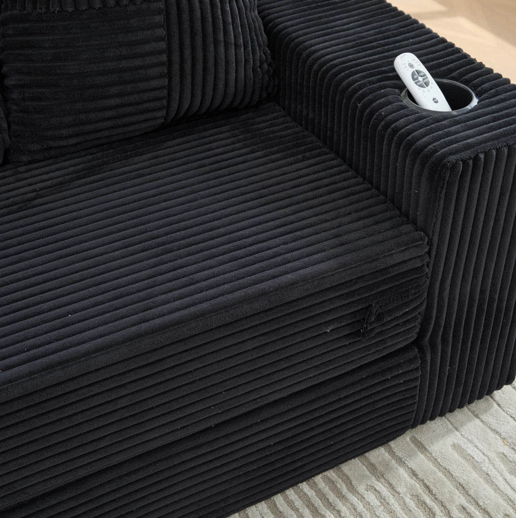 DIVANO Modulare 2 Posti 172x87x64 cm Velluto a Coste Nero