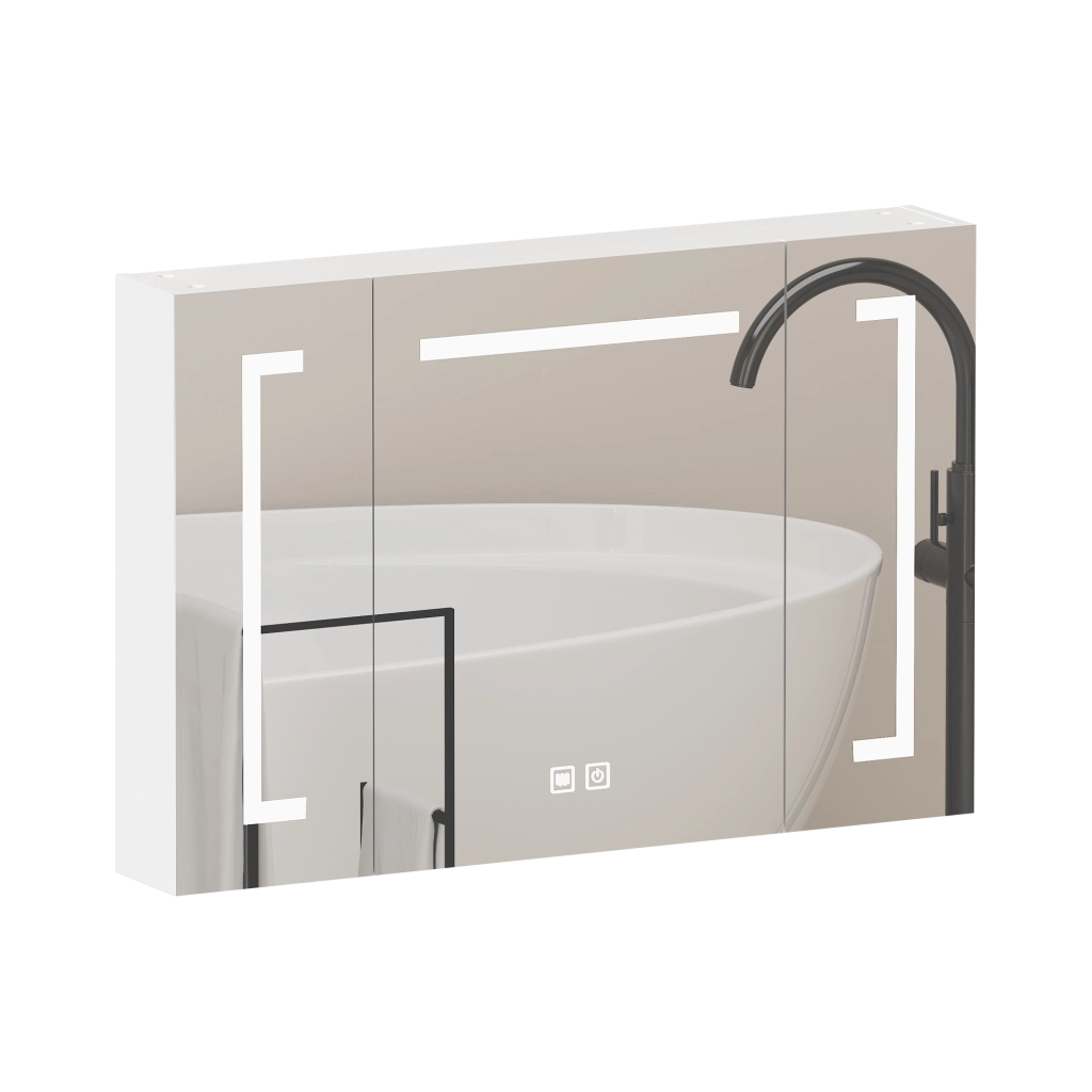 Armadietto Specchio con LED e Ripiani ¨C MINIMAL ¨C Bagno, Bianco, 90 cm