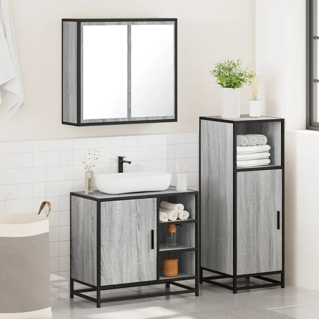 Set Mobili da Bagno 3 pz Grigio Sonoma in Legno Multistrato 3300968