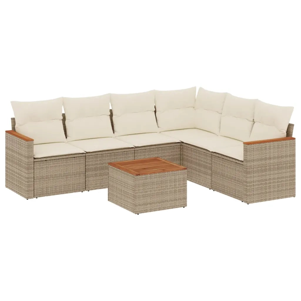 Set Divani da Giardino 7 pz con Cuscini Beige in Polyrattan