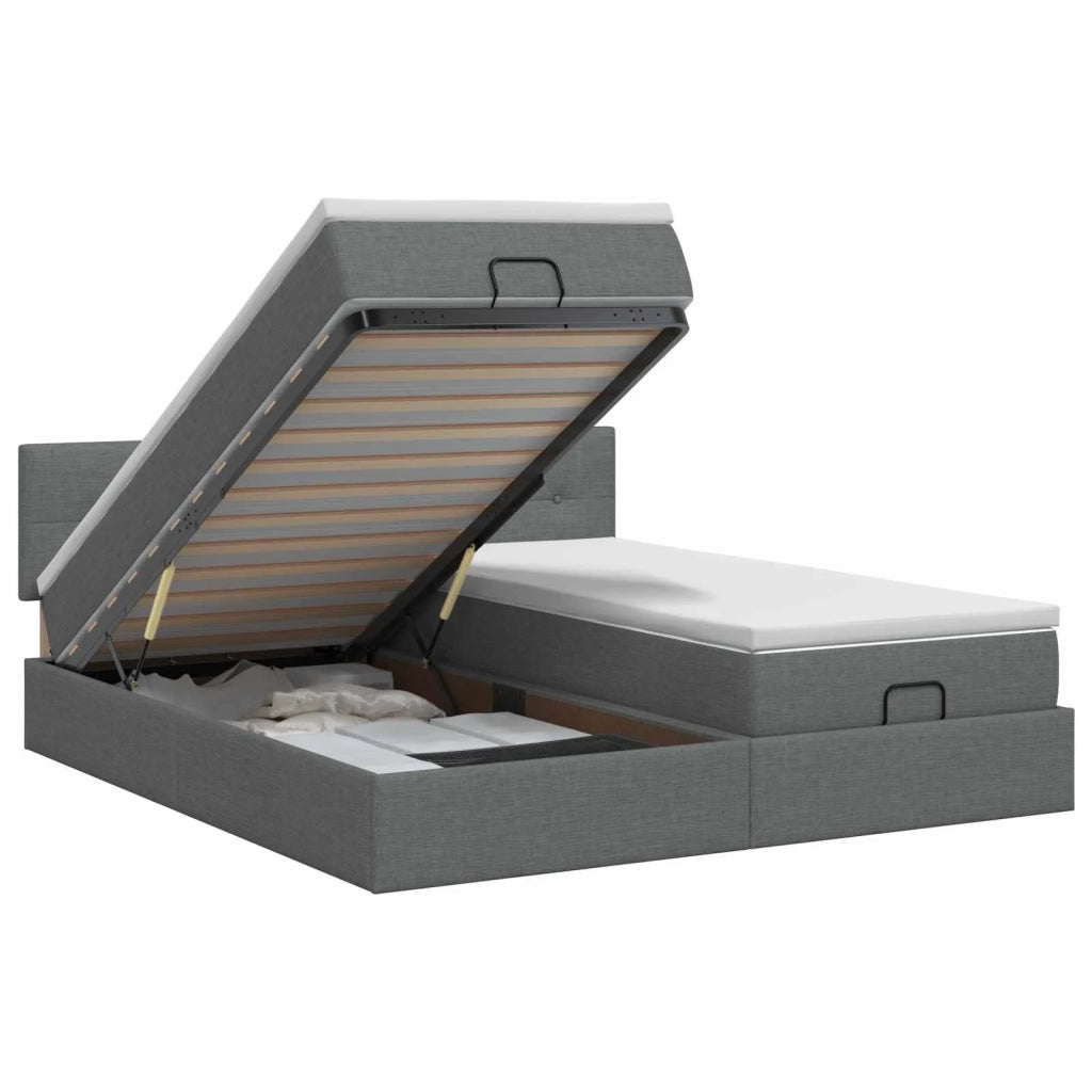 Letto ottomano con materasso 2 pz Grigio Scuro Tessuto 3456692