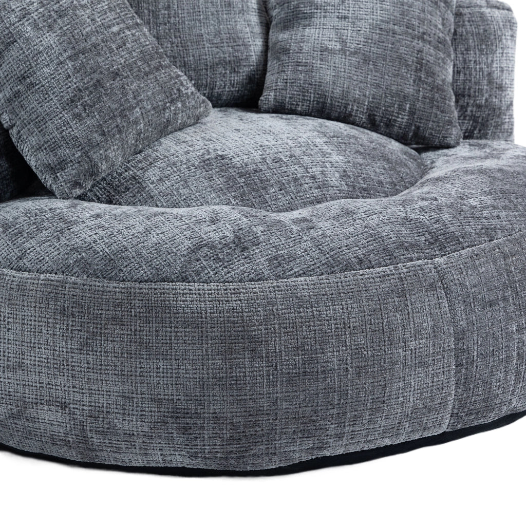 Poltrona Lazy Sofa in Chenille grigia, seduta ergonomica con schienale avvolgente, senza montaggio