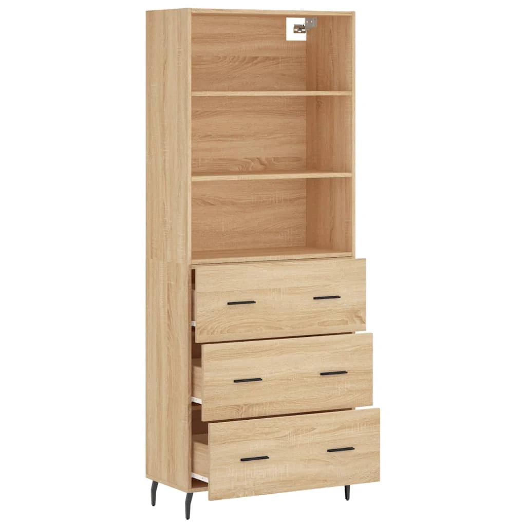Buffet credenza cassettiera armadio mobile contenitore organizer cucina soggiorno salotto rovere Sonoma alto 69,5 x 34 x 180 cm legno ingegnerizzato marrone 02_0034173