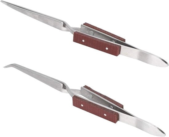 Set di Pincette Plus - 2 pezzi con Punta Curva e Punta Retta per Gioiellieri - Attrezzo per Saldatura con Meccanismo di Blocco a Croce