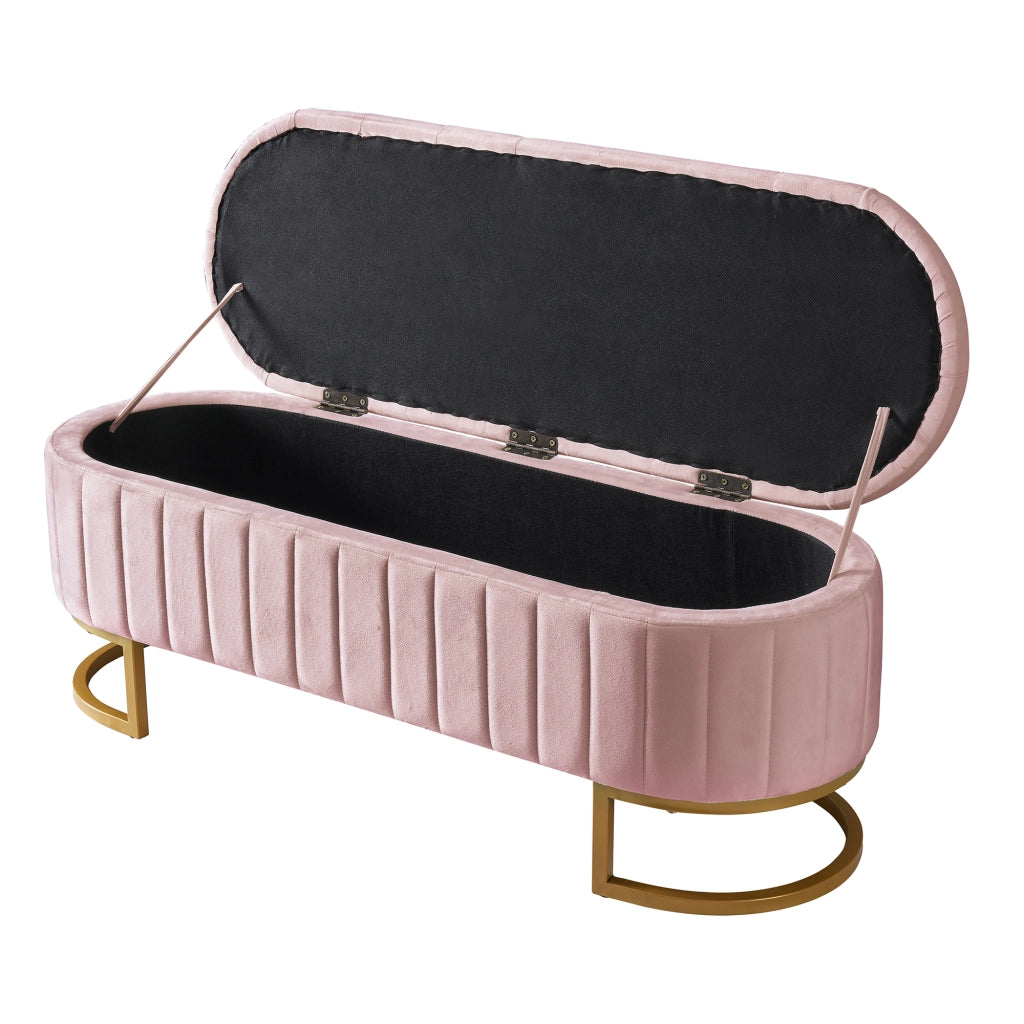 Pouf contenitore imbottito 120 x 39,9 x 41,9 cm in velluto rosa con gambe in metallo