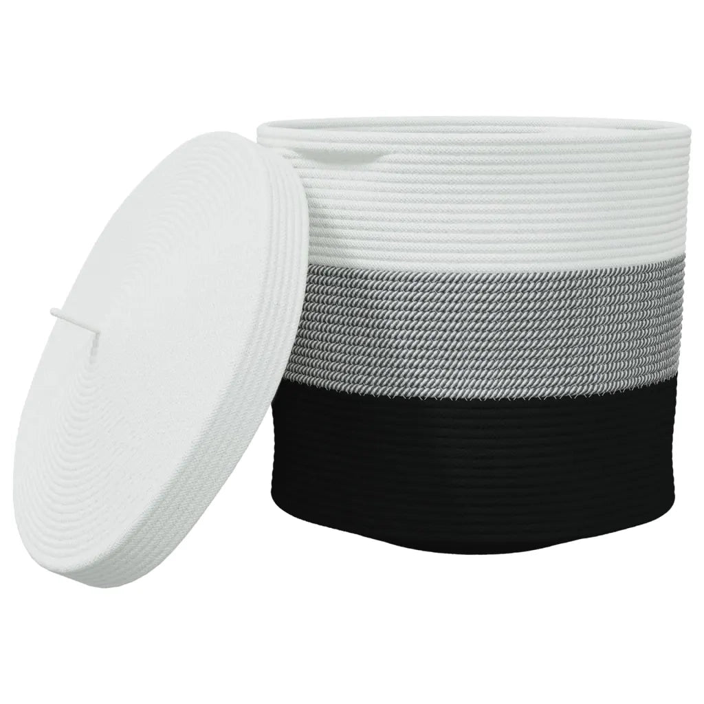 Cestino Portaoggetti con Coperchio Bianco Nero ?40x35cm Cotone CFW7178518