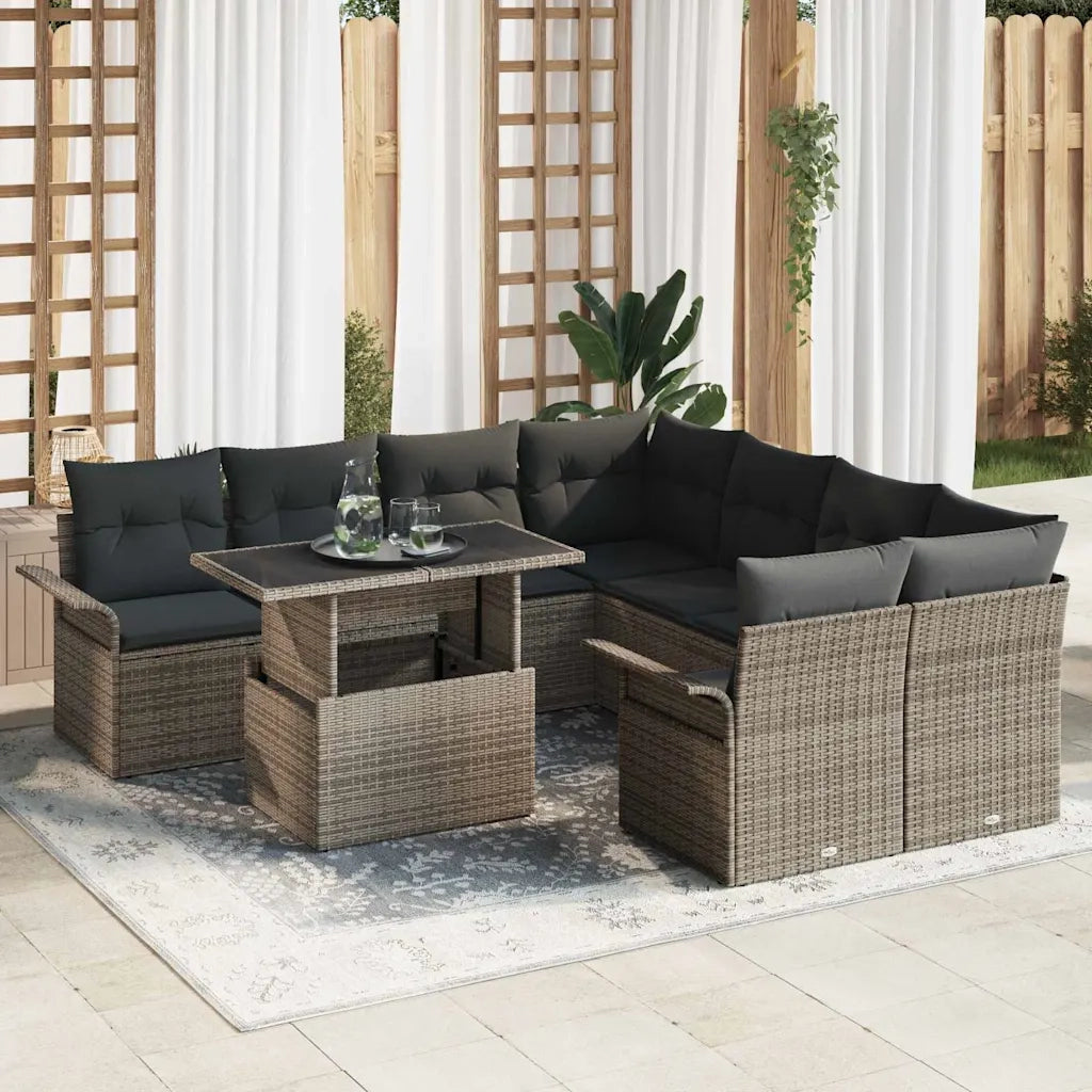 Set Divano da Giardino 9 pcs Grigio Rattan in Polipropilene 3356992