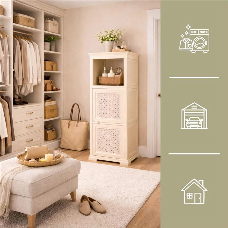 MOBILE MULTIUSO 3 MODULI ANGORA 40X43X125 CM CON ANTA TRAFORATA E VANI A GIORNO – MOBILE CONTENITORE VERTICALE PER ORGANIZZAZIONE CASA