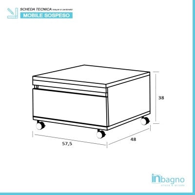 Cassettiera su ruote 58 cm colore grigio cemento