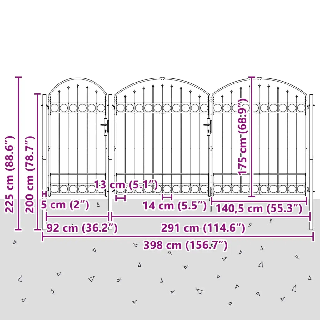 Cancello da Giardino con Parte Superiore Arcuata Assen Grigio