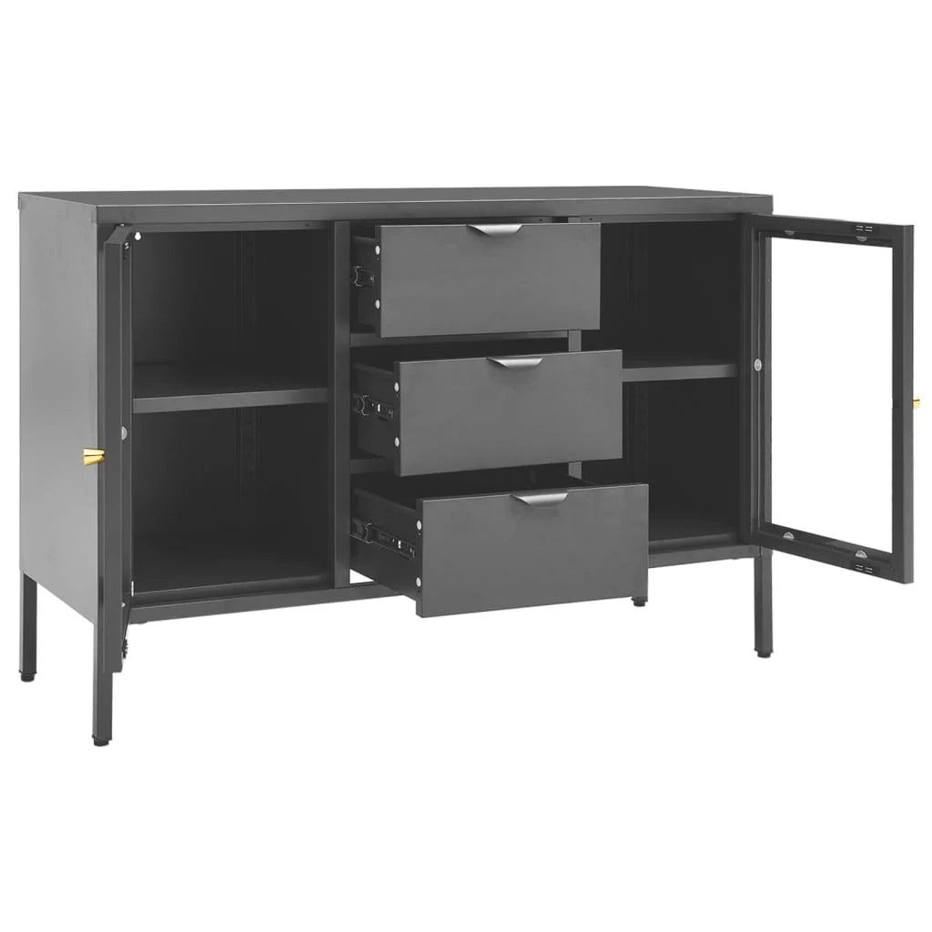 Buffet credenza cassettiera armadio mobile contenitore organizer per cucina soggiorno salotto 105 x 35 x 70 cm acciaio e vetro temperato antracite 02_0029691