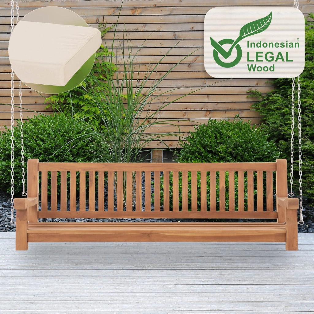 Panca a dondolo Joyce con cuscino seduta 200 cm + teak 1