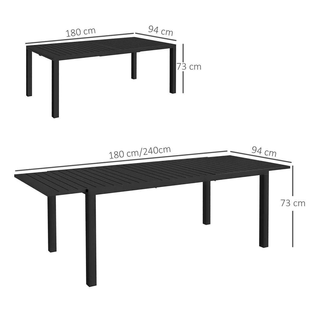 Tavolo da pranzo allungabile per esterni in alluminio ¨C zephmum ¨C 180/240x94x73 cm, nero