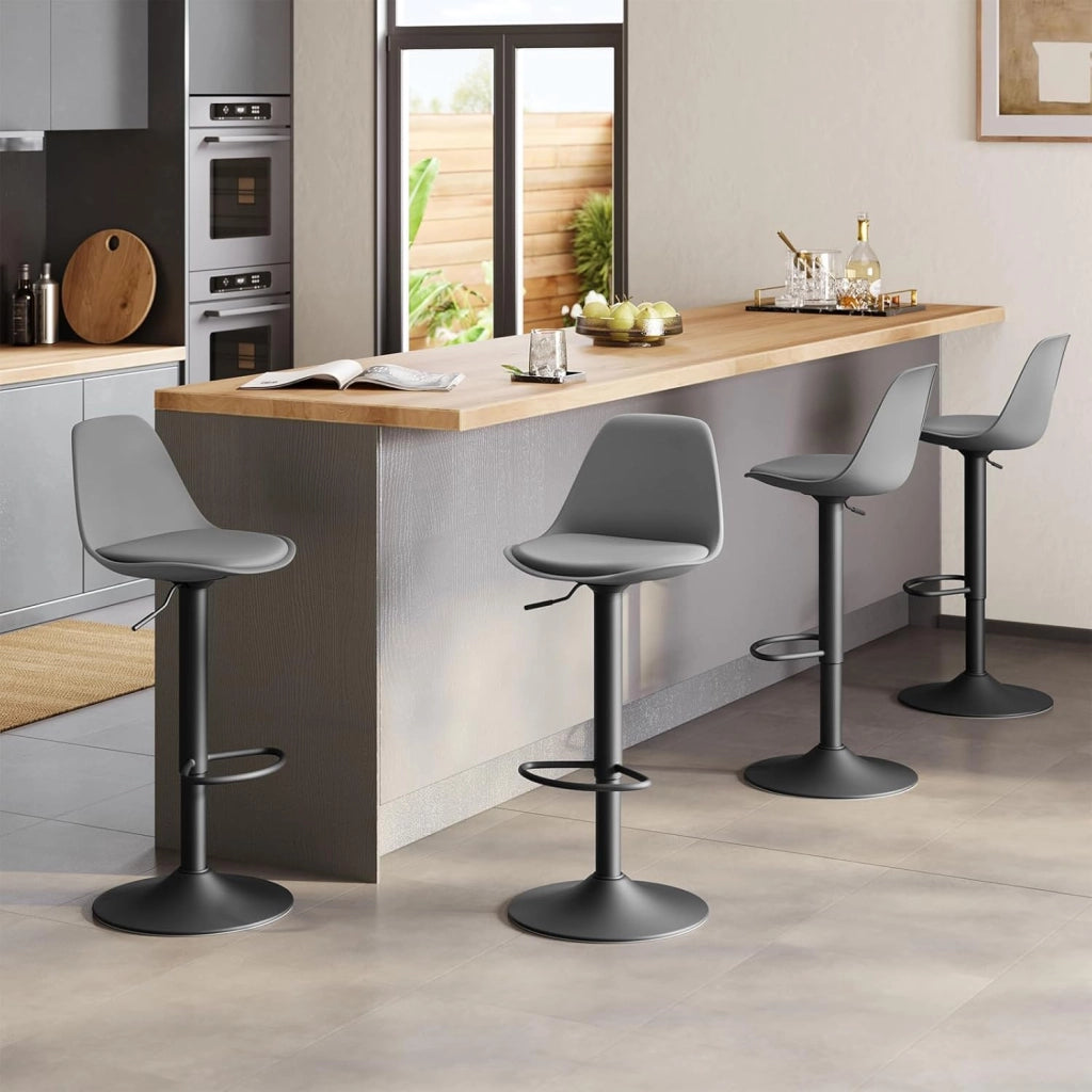 Sgabello da Cucina Moderno, Sedia Alta da Bar Regolabile in Altezza, Sgabello Imbottito Girevole con Schienale e Poggiapiedi, Grigio Scuro, 1051BY-1