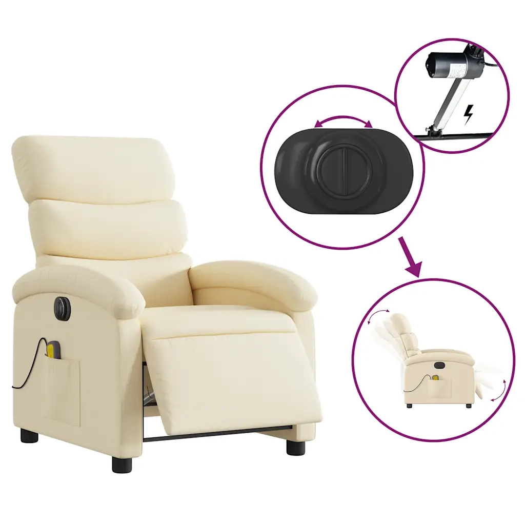 Divano Sedia-Poltrona Reclinabile Massaggiante Elettrica Crema in Tessuto 816862